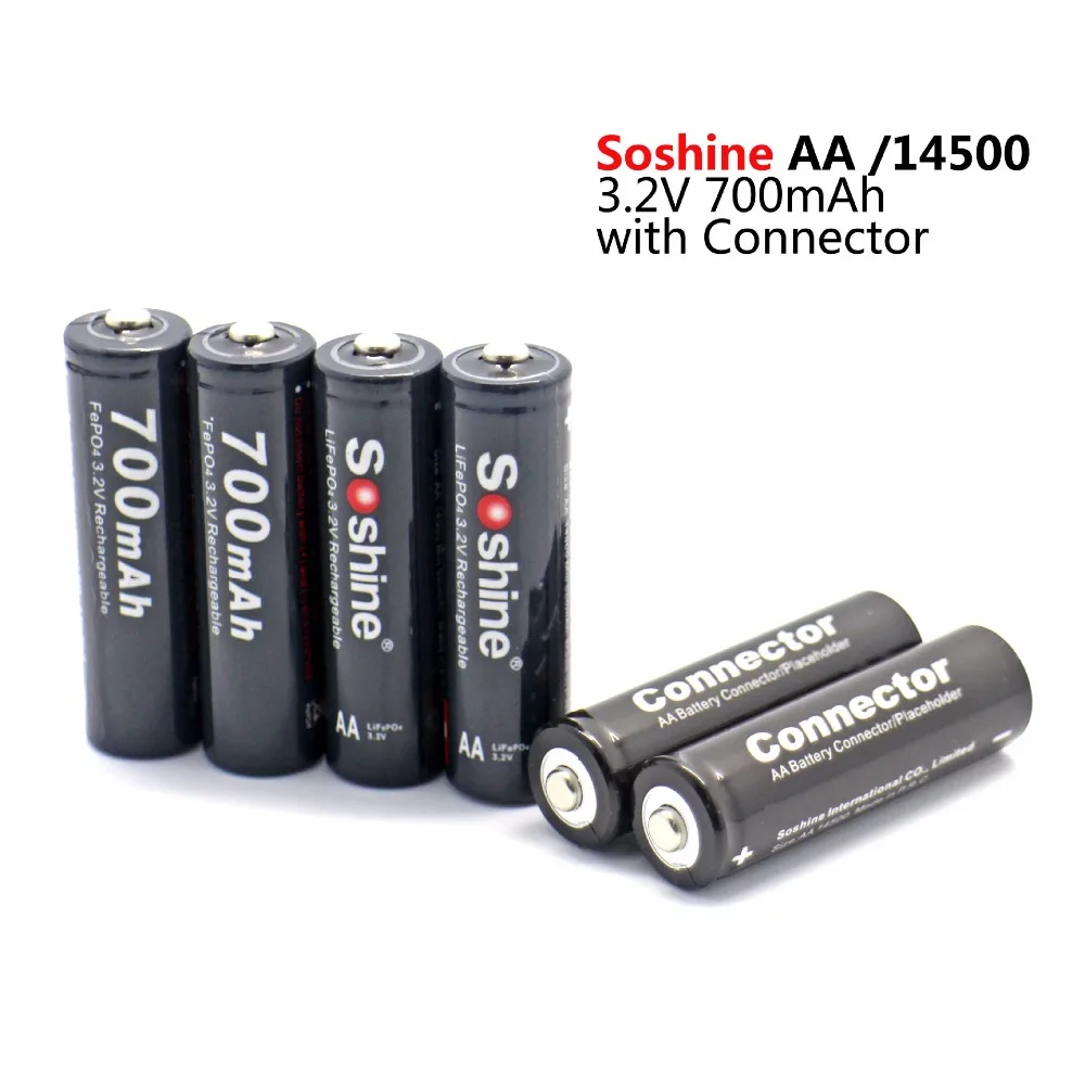 4 шт. упак. аккумулятор Soshine 700 мА · ч 14500 3 2 в LiFePO4 AA аккумуляторная батарея с