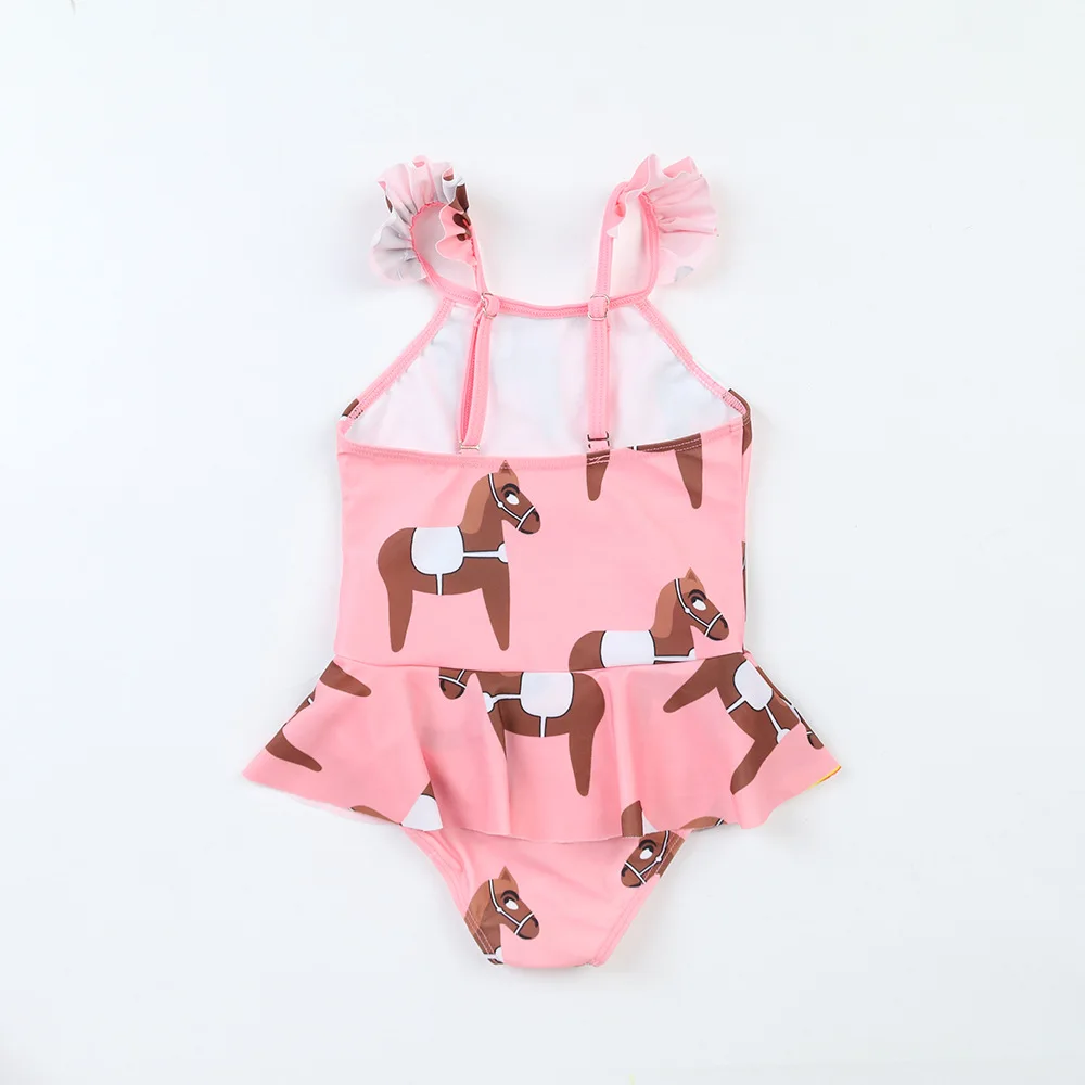 Новинка 2019 цельный купальный костюм с рисунком пони шапочка для плавания милый