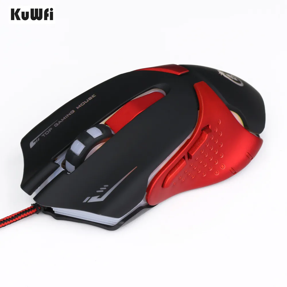 KuWFi USB игровая мышь 6 клавиш Проводная 3200 точек/дюйм цветная светодиодная