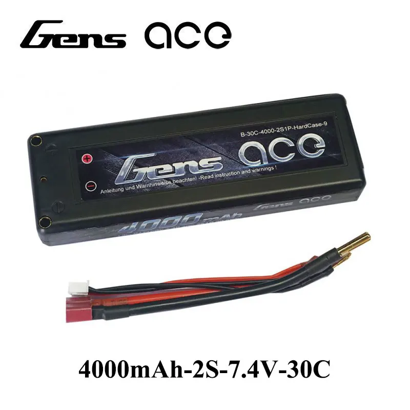 

Аккумулятор Gens ace Lipo 2S, 4000 мАч, Lipo 7,4 В, аккумулятор 4,0 мм пули в Т-образный разъем, аккумулятор 30C для автомобиля Traxxas Slash Emaxx 1/8 1/10
