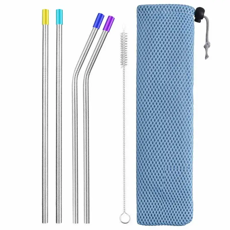 

Reusable Metal Drinking Straws 304 Stainless Steel Sturdy Bent Straight Drinks Straw with Cleaning Brush Bar Party Accessory
