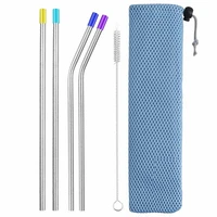 reusable metal drinking straws 304 stainless steel sturdy bent straight drinks straw with cleaning brush bar party accessory