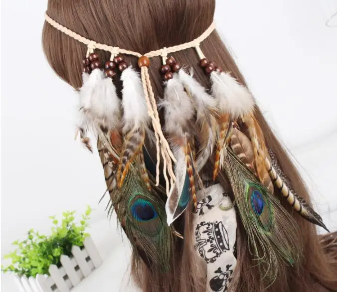 Тюрбан в стиле ретро цветные перышки бохо для волос резинки женщин повязка на