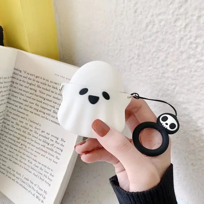 3D милый мультфильм Призрак Череп силиконовый наушник чехол для Airpods 1 2 беспроводной чехол для наушников шнур веревка Наушники Аксессуары