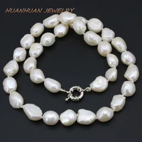 white natural freshwater pearl beads strand necklace for bridal 12 14mm freeform female gift women chains jewelry 18inch b3389