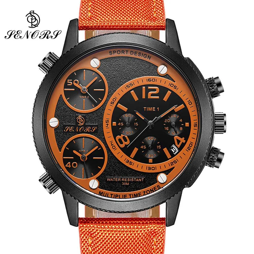 

Luxury Brand Watches Men Fabric Canvas Strap Quartz-Watch Clock Male Three Time Zone Sports Watches relogio masculino 2017