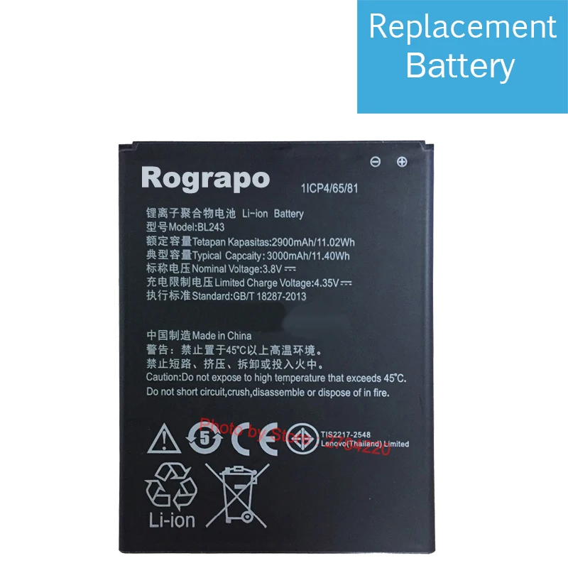 Сменный аккумулятор BL243 на 2900 мАч для телефона Lenovo Lemon K3 Note K50 T5 A7000 A5500 A5600 BL 243
