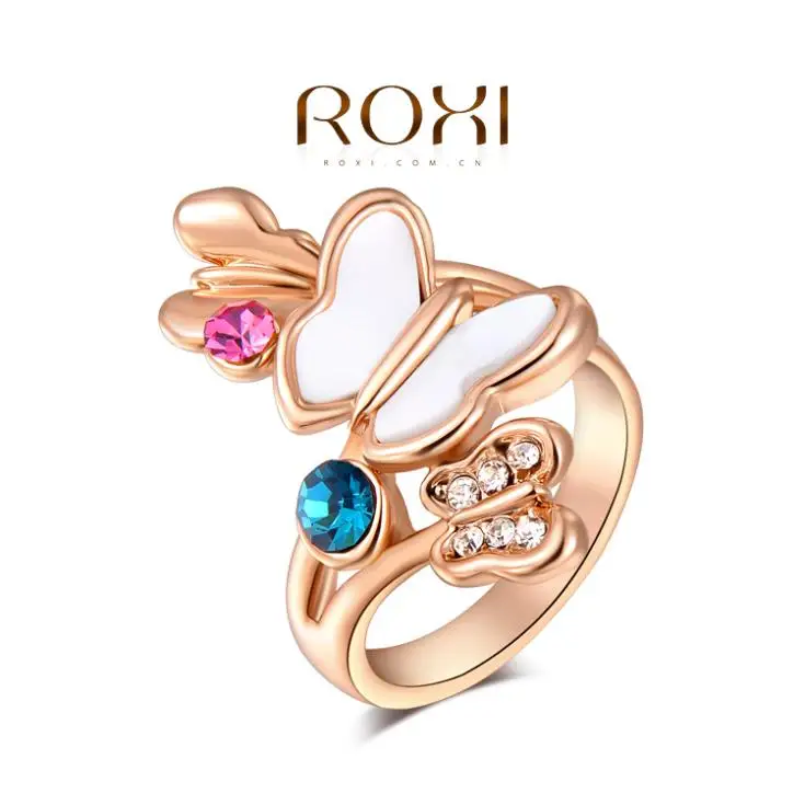 ROXI exquisite rose-gold plated butterfly mosaic rings fashion jewelrys factory price Chirstmas gift high quality hot | Украшения и