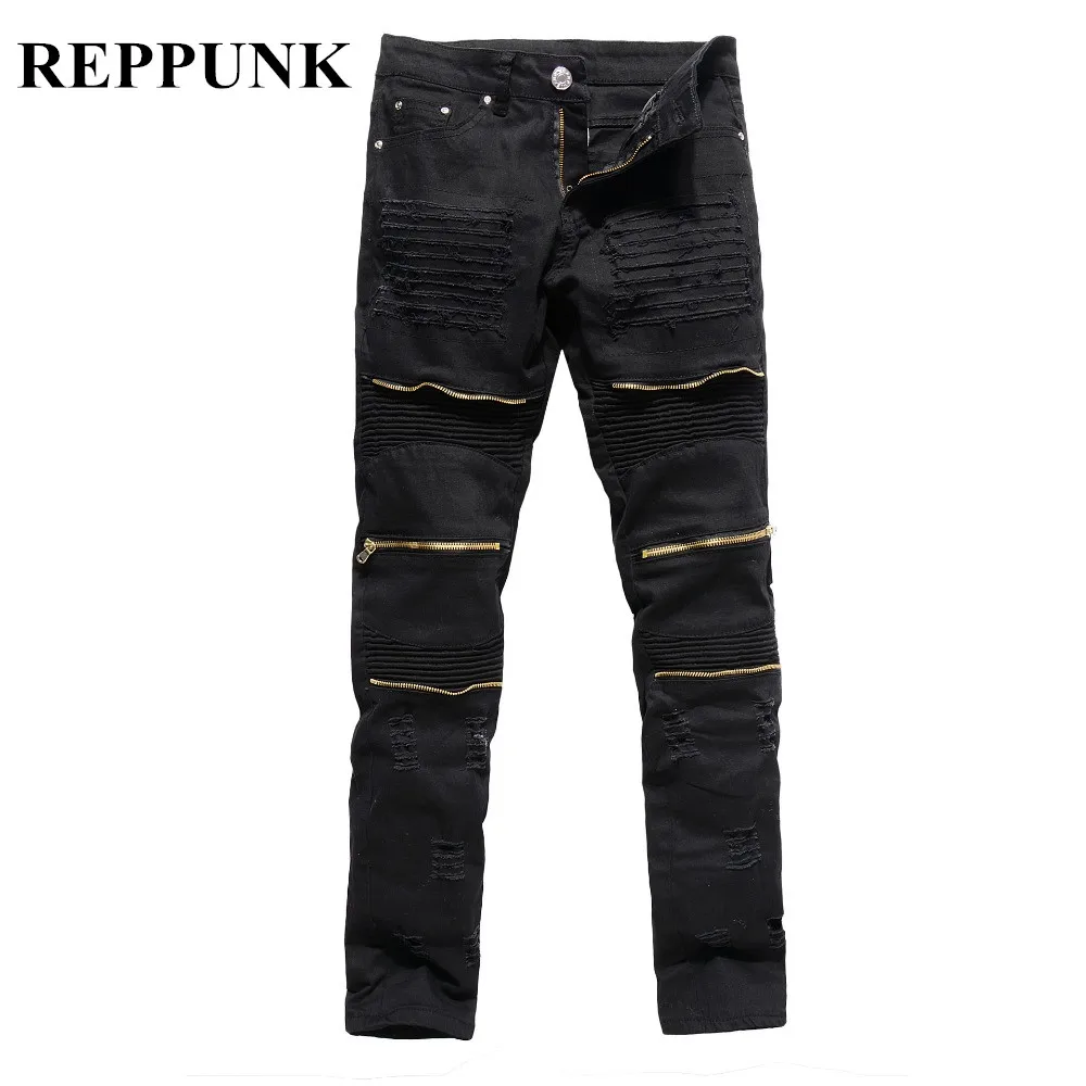 REPPUNK 2019 новые рваные байкерские джинсы Мужская Уличная одежда джинсовые брюки