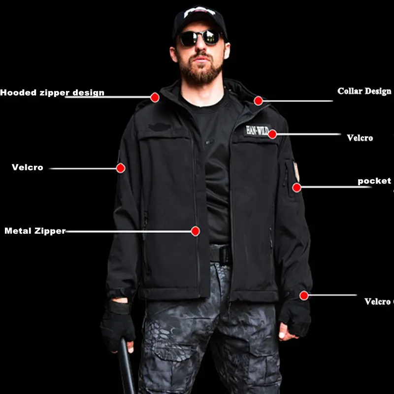 

Army Fleece Clothing Multicam Windbreakers Hunt Clothes 4XL Black Shark Skin Soft Shell Tactical Jacket Men Waterproof