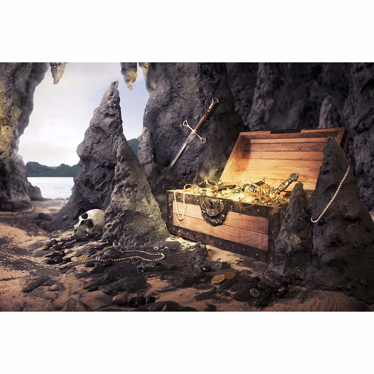 Фон для фотосъемки Allenjoy крестообразный пират сундук с сокровищами блестящий