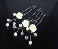 6pcs wedding bridal pearl resin white flower hair pin hair accessory sp 804