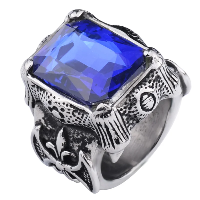 Blue glass EdgLifU мужское кольцо золото/серебро+ черный Винтажное кольцо с когтями для женщин готическое кольцо из нержавеющей стали панк Байкер мужской подарок - Цвет основного камня: Blue glass