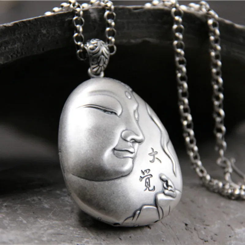 Натуральное Стерлинговое Серебро 990 пробы сердце Sutra Guanyin Ожерелье Кулон Будда