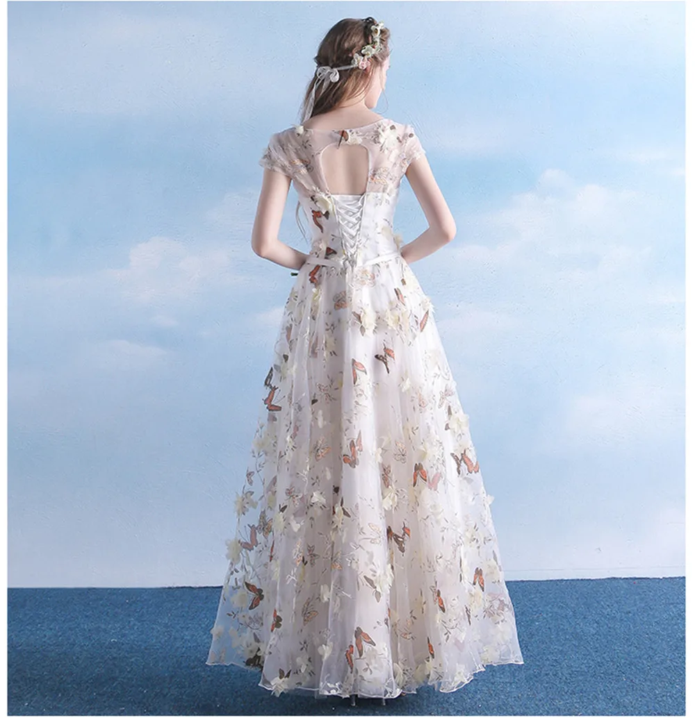 Вечерние платья с объемным цветочным принтом в виде бабочек рукав крылышко