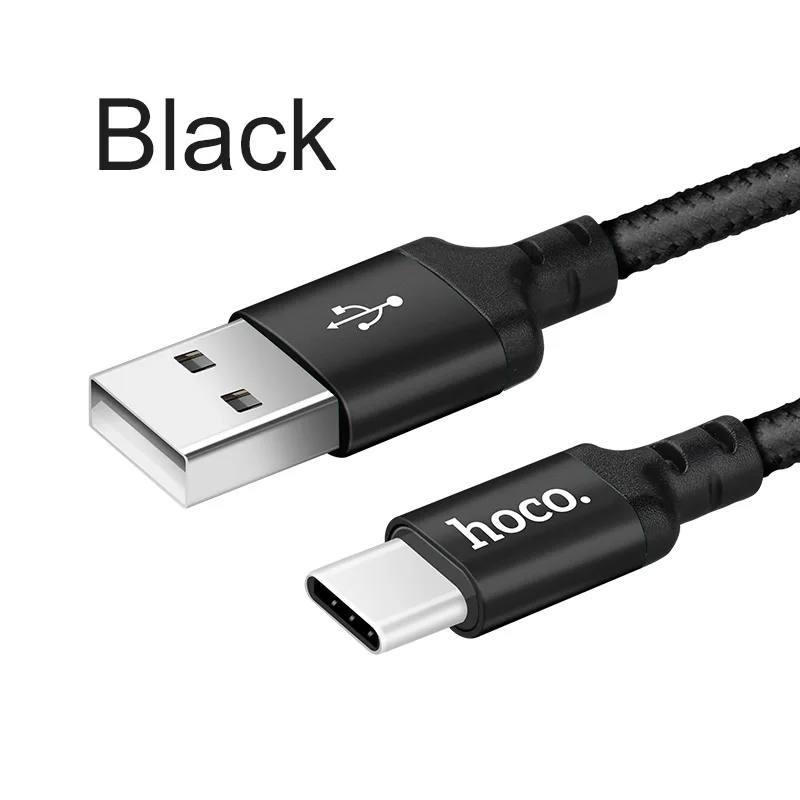 HOCO usb type C кабель 2A USB C кабель для быстрой зарядки кабель для передачи данных type-C USB зарядный кабель для Galaxy S8 Plus Xiaomi 6 Mi5 - Цвет: Черный