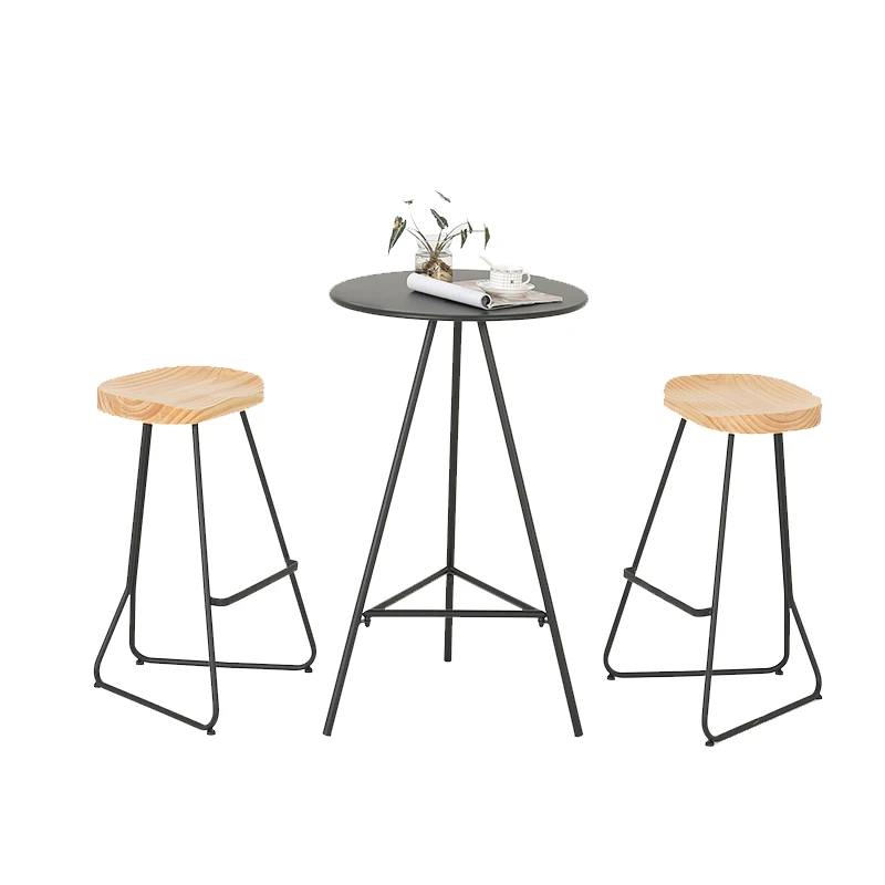 Простой барный стол и стул сочетание кованого железа дома высокая нога маленький круглый стол балкон Открытый Отдых барный журнальный столик