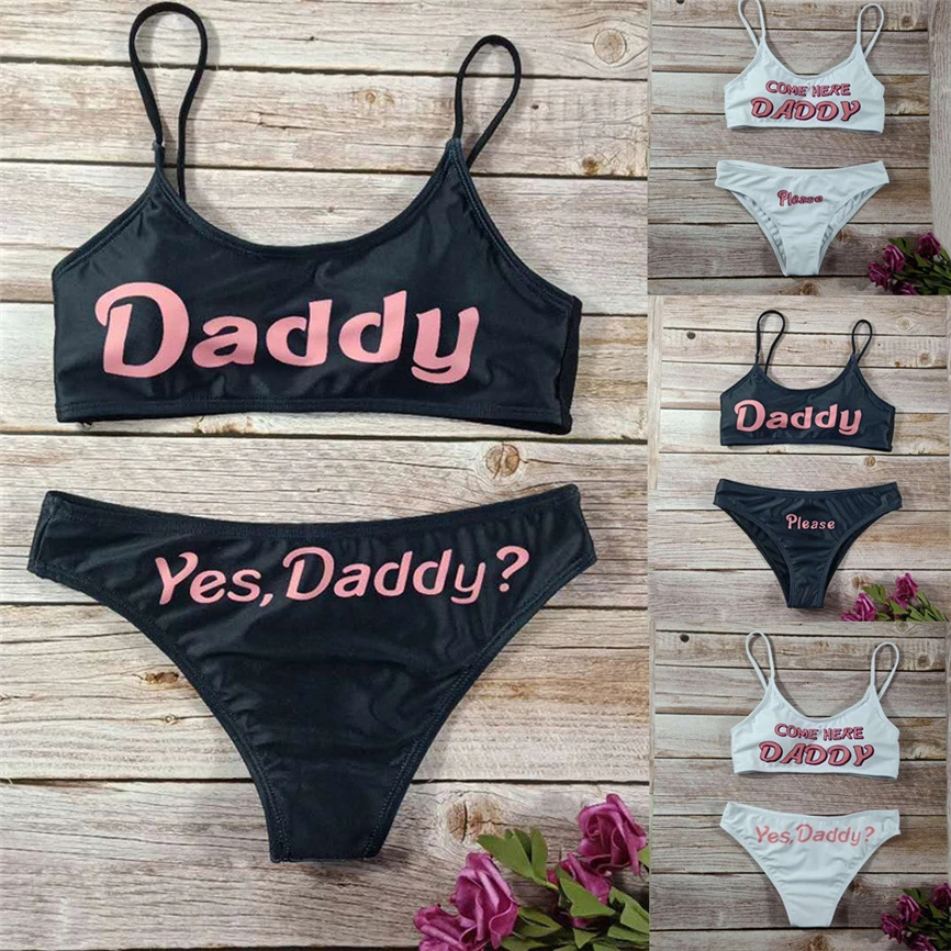 Женский купальный костюм с буквенным принтом пуш ап S/M/L/XL M лето 2019|Спортивные