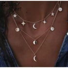 Женское многослойное ожерелье, стильное серебристое ожерелье с Луной на лето 2019