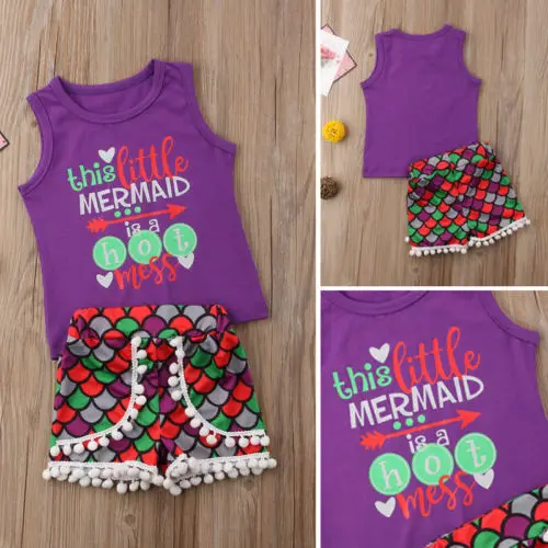 Детские топы и шорты с кисточками в виде рыбьей чешуи|summer clothes|suit setgirls kids |