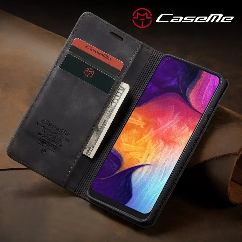 Роскошный защитный чехол-книжка из искусственной кожи чехол для samsung A50 50 чехол s крышка Магнитный чехол-бумажник с карманами для карт дизайн Бизнес Винтаж книга для Galaxy A50