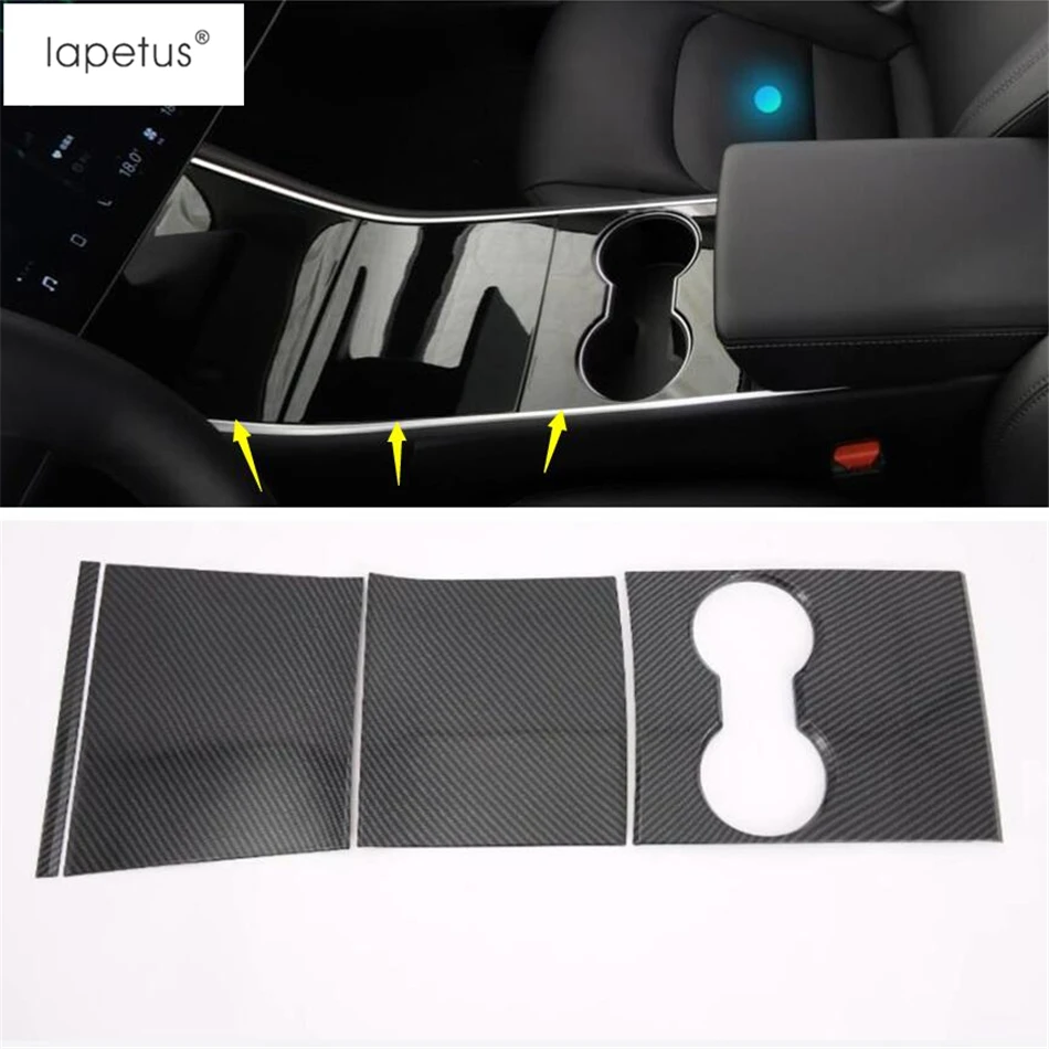 Lapetus Accessories Fit For Tesla Model 3 2018 - 2021 ABS Front Seat Central Console Water Cup Holder Panel Molding Cover Trim