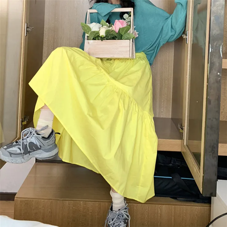 Женская длинная юбка из хлопка и льна повседневная плиссированная макси размера