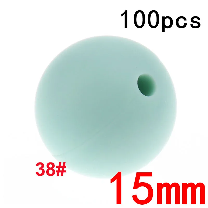 38mint green Fkisbox 100PC силиконовый Прорезыватель Beads15MM шарики Силиконовые Прорезыватели для зубов бусины Diy прорезиненное Силиконовое ожерелье для прорезывания зубов бусина Bpa бесплатно для кормления ребенка - Цвет: 38mint green
