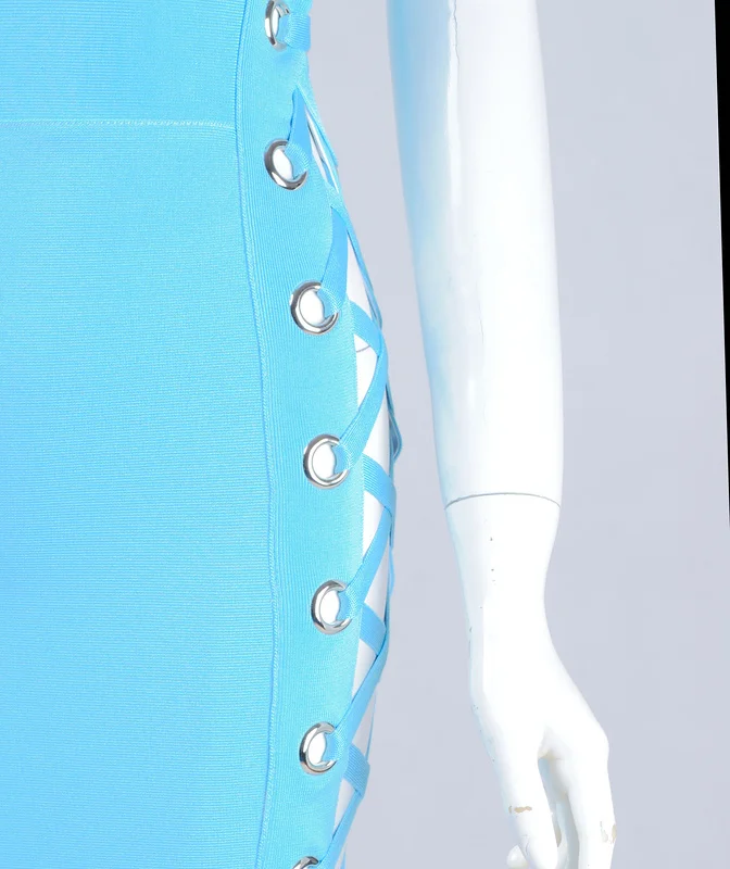 Новые женские Для летних вечеринок Комплект синего цвета повод полый вырез