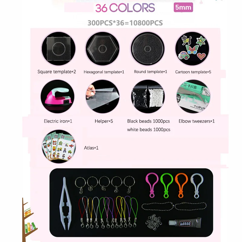5mm 36 color 48 цветов 2,6-5 мм Хама бусины DIY предохранитель шарик с аксессуарами Perler бусины 3D Пазлы для детей 4800-24000 шт Обучающие головоломки - Цвет: 5mm 36 color