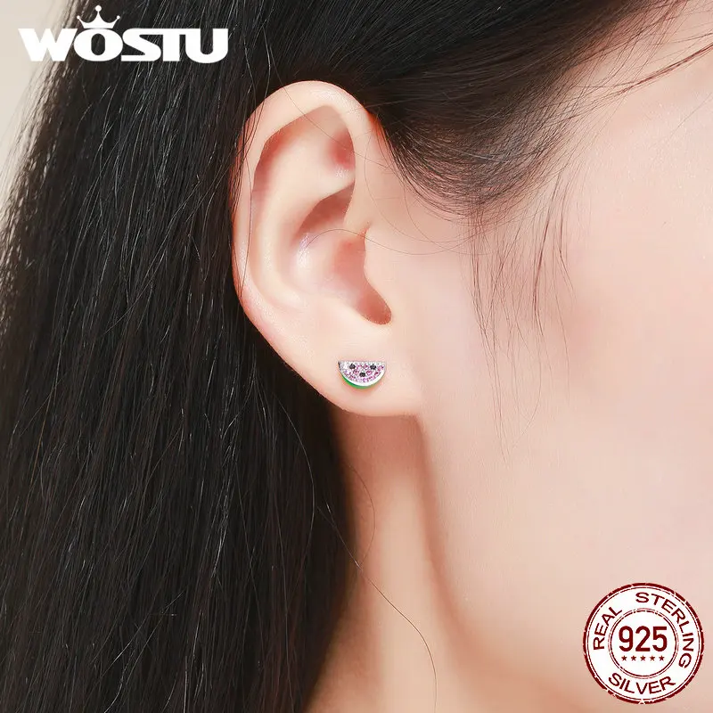 Женские серьги гвоздики в виде арбуза серебро 100% пробы|stud earrings|stud earrings for womenearrings