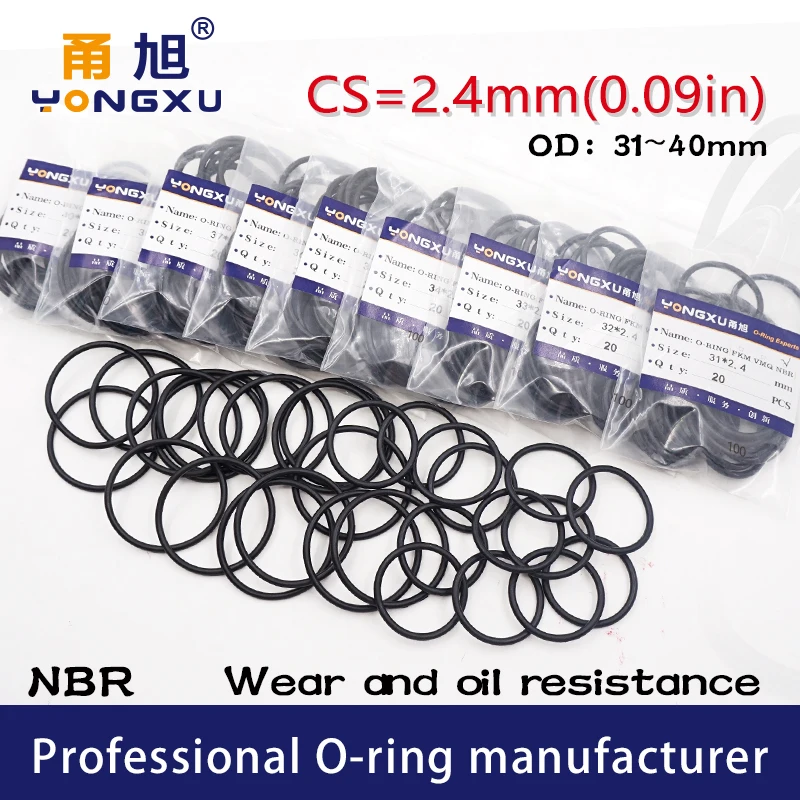 20 шт./лот Черный NBR уплотнительное кольцо CS2.4mm толщина 31/32/33/34/35/36/37/38/40*2 4 мм OD