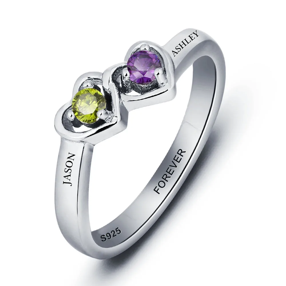 Personalized 925 Sterling Silver Name Ring Mother Rings With Birthstones Heart Shape DIY Gift Fine Jewelry For Women (RI101958) | Украшения