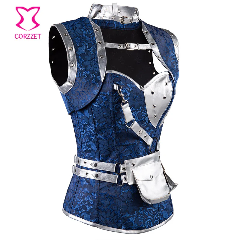 Готические корсеты и бюстье в стиле стимпанк синего/серебристого цвета корсетт