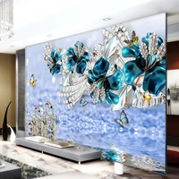 photo wallpaper 3d stereoscopic swan blue flower jewels wall mural european style living room tv sofa backdrop luxury wall paper