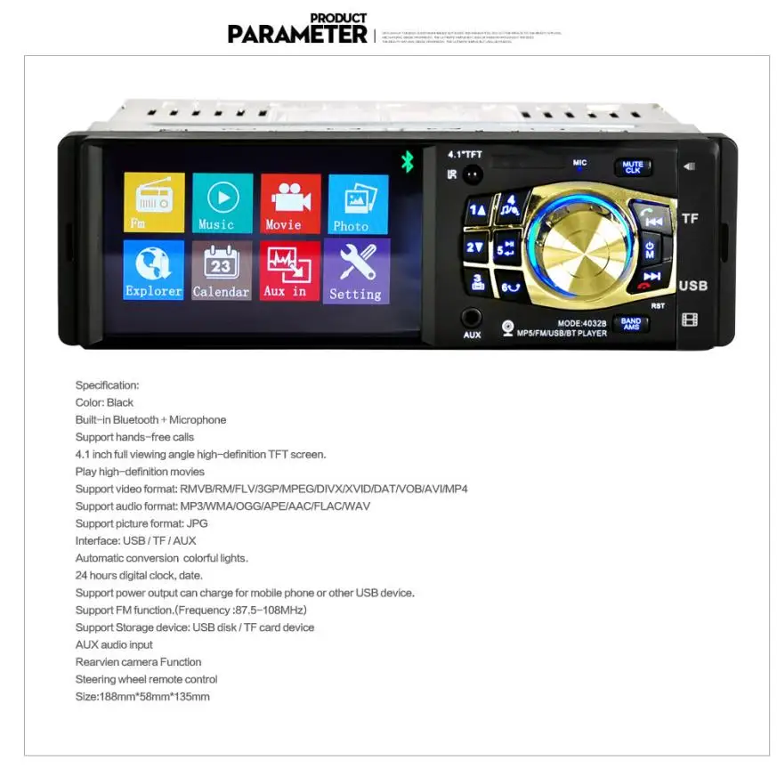 Автомагнитола Bluetooth стерео аудио Bluetooth Handsfree FM Aux вход приемник SD USB MP3 jul6