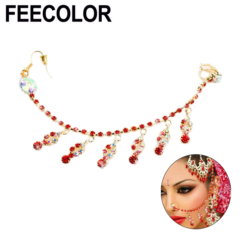 FEECOLOR индийские ювелирные изделия цепь на нос клип Танец живота Костюм красочные