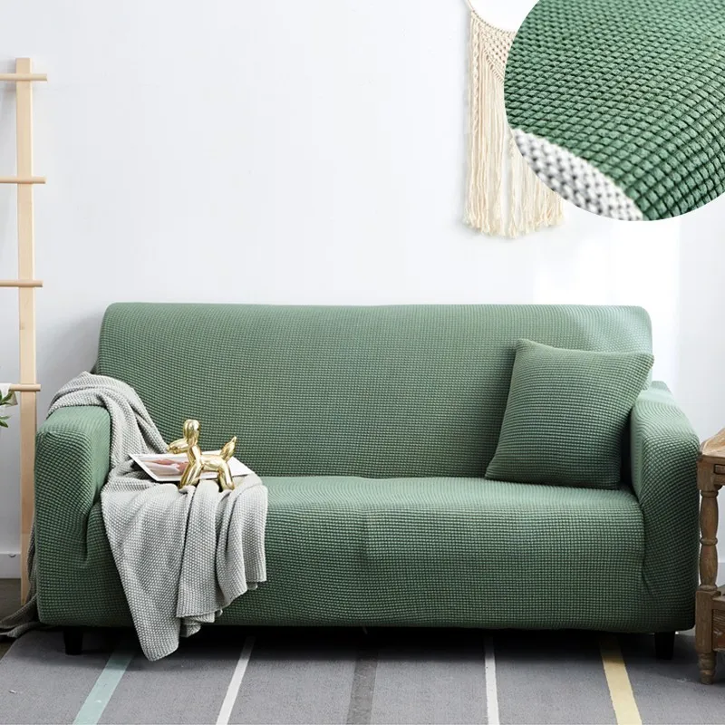 green Сплошной фланелевый чехол для дивана, эластичный чехол для дивана, толстый клетчатый стрейч, все включено, противоскользящий секционный диван, 1, 2, 3, 4 сиденья - Цвет: green