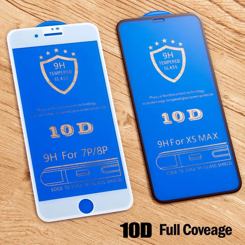 10D полное покрытие закаленное стекло для iphone XS Max XR iPhone X 10 7 6 8 plus сотовый телефон