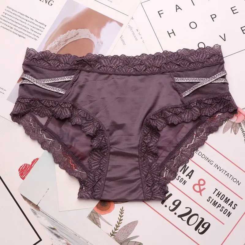 SP&CITY Luxurious Solid Seamless Panties Sexy Underwear For Woman Hot Stamping Cross Ice Silk Female Lace Side Briefs Lingerie