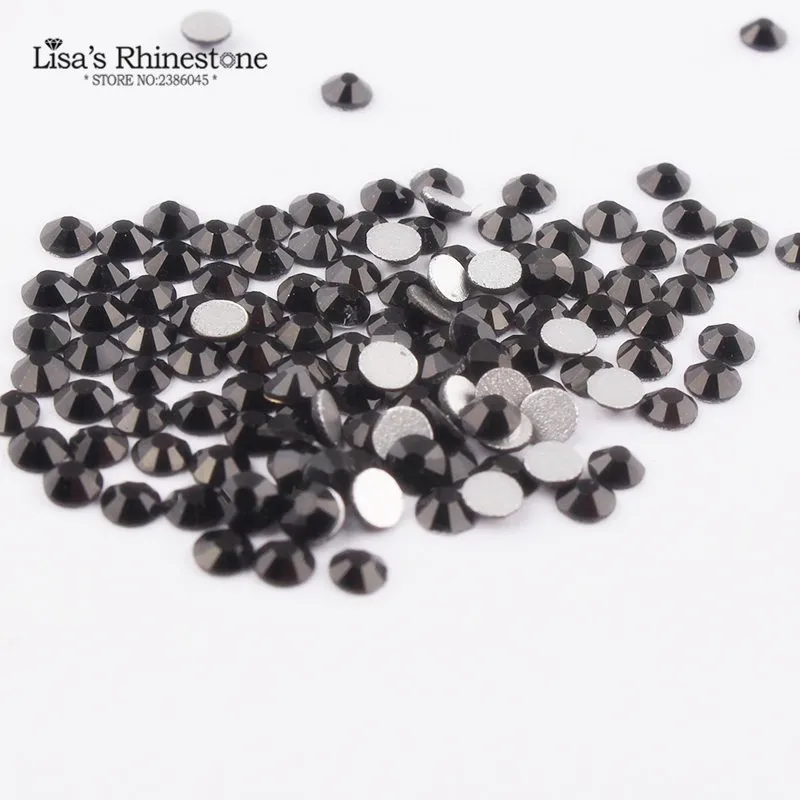 SS3 SS34 Black 3D Nail Art Стразы s плоские стеклянные кристаллы Non Hotfix Glue On для ногтей DIY