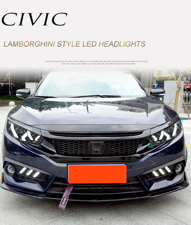 Автомобильный Стильный чехол для фар для Honda CIVIC X G10 MK10 Bugatti, светодиодный фонарь для бега, биксеноновый луч, противотуманные глаза ангела