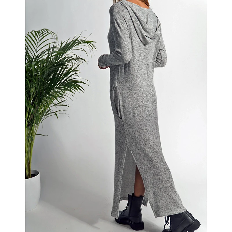 Трикотажное платье-толстовка с длинным рукавом и капюшоном на весну осень 2019 |