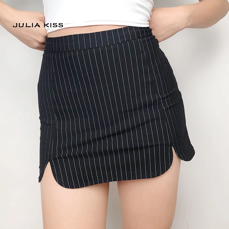 

Women Striped Mini Skirt with Double Split