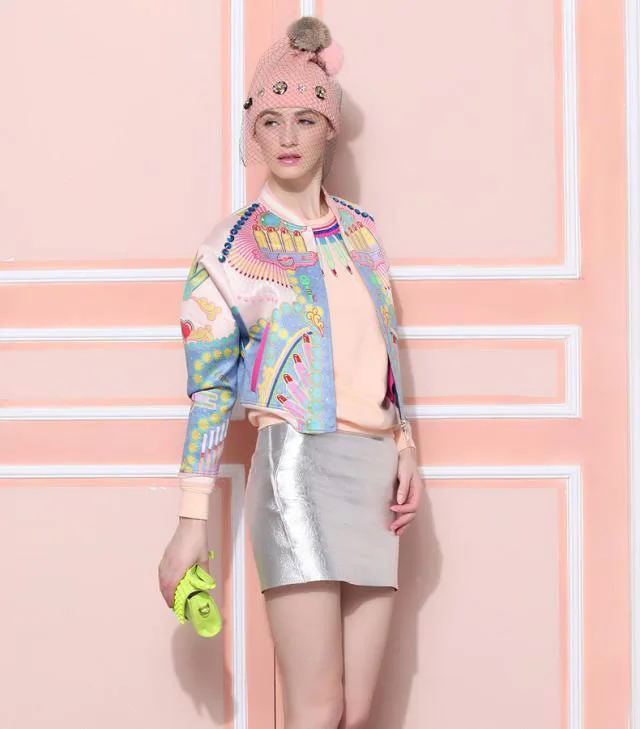 2016 женская зимняя Весенняя модная бейсбольная куртка с цветочным принтом