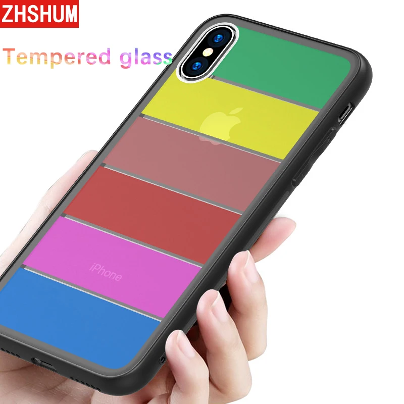 Роскошный цветной чехол из закаленного стекла для Iphone X 8 7 Plus силиконовый в