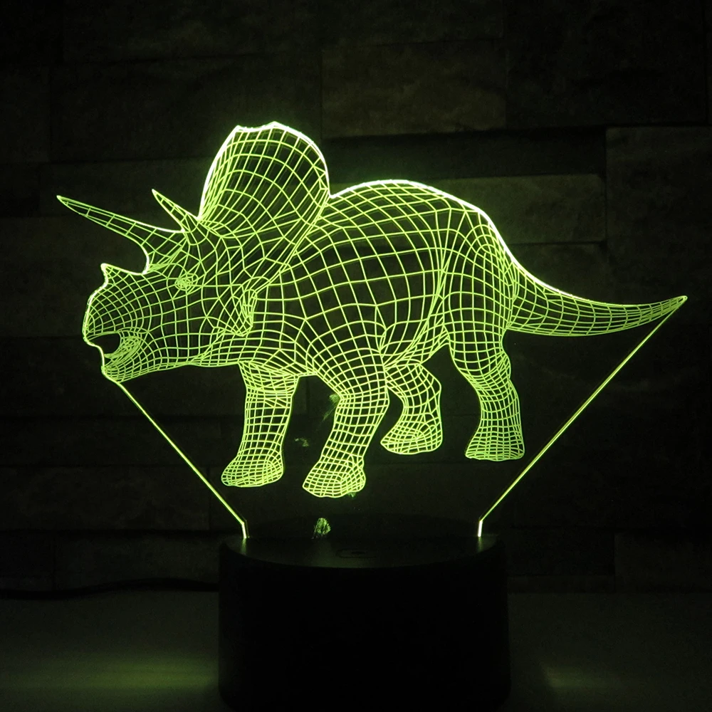Triceratops динозавр Иллюзия 3d лампа 7 цветов Изменение дистанционного сенсорного led 3D