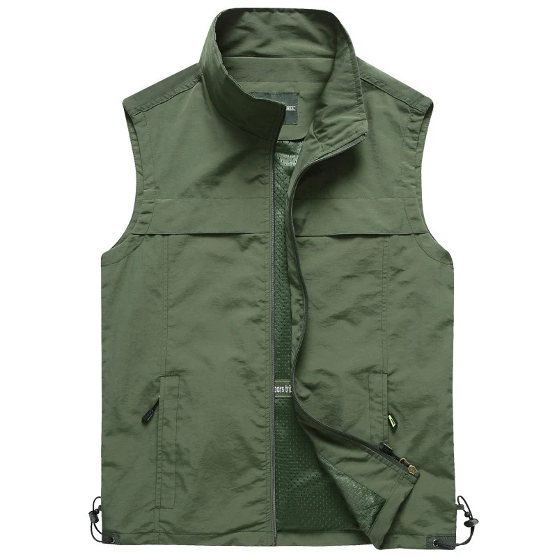 Green Vest Быстросохнущий жилет мужская летняя верхняя одежда тонкий сетчатый тактический жилет стоячий воротник жилет многокарманные мужские жилетки chaleco hombre M-5XL - Цвет: Green Vest