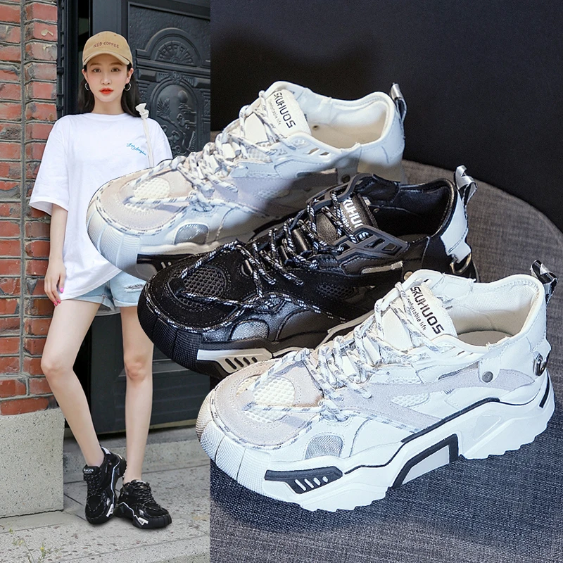 CAMTOO Fashion Genuine Leather Women's Platform Sneakers Dad Shoes Woman Casual Shoes Chunky Trainers Zapatos De MuJjer