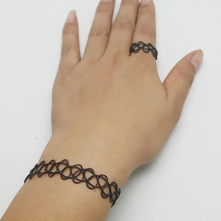 1 комплект Magic Винтаж татуировки колье ожерелье браслет и кольцо эластичные